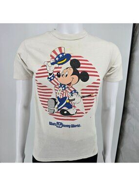 Distressed Vintage 1980s Walt Disney World Patriotic Mickey Mouse T-Shirt (S)